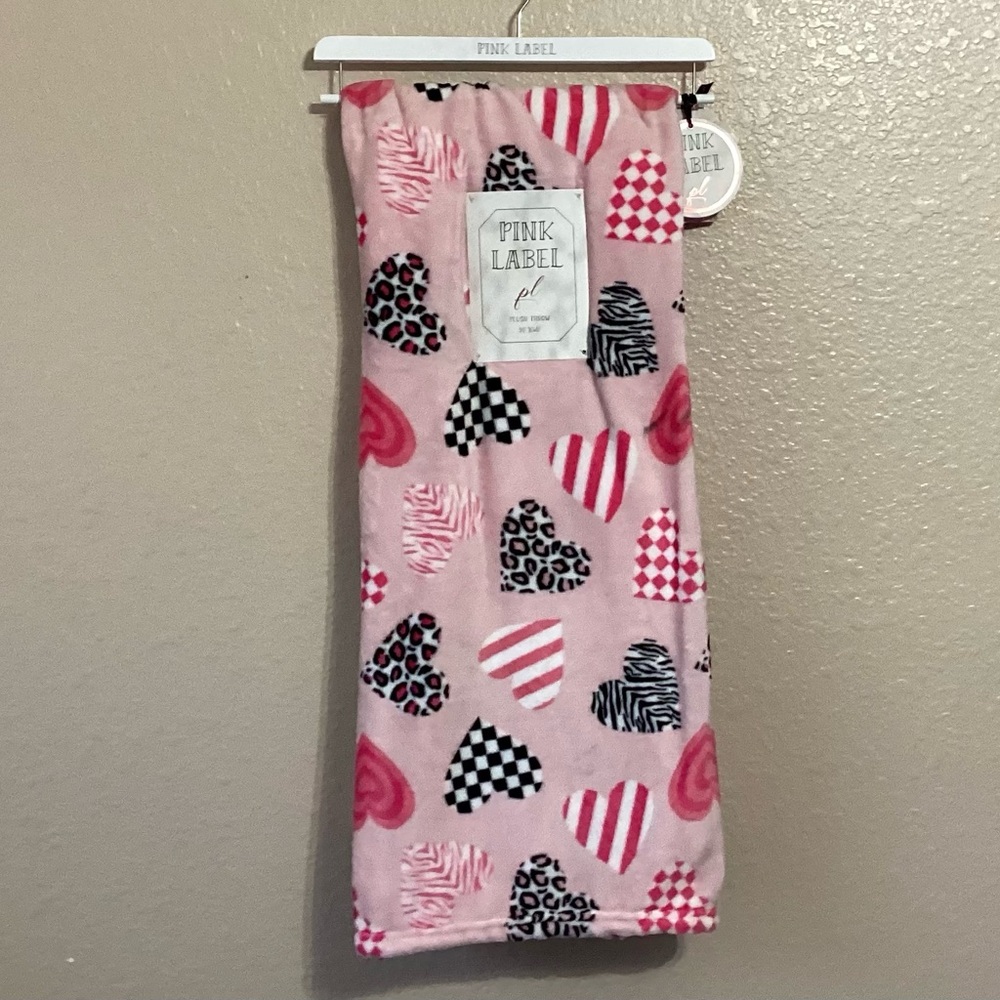 Pink Plush Throw with Assorted Patterned Heart Prints